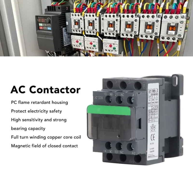 AC Contactor 1NO 1NC 9A 380V High Voltage Coil Silver Contact Motor Controller LC1D09 380V