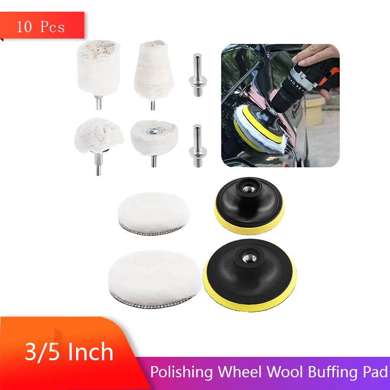 3/5 Inch Polishing Wheel Wool Buffing Pad 10 Pcs with Sanding Pad for Drill Buffer Attachment for Polishing and Buffing ﻿