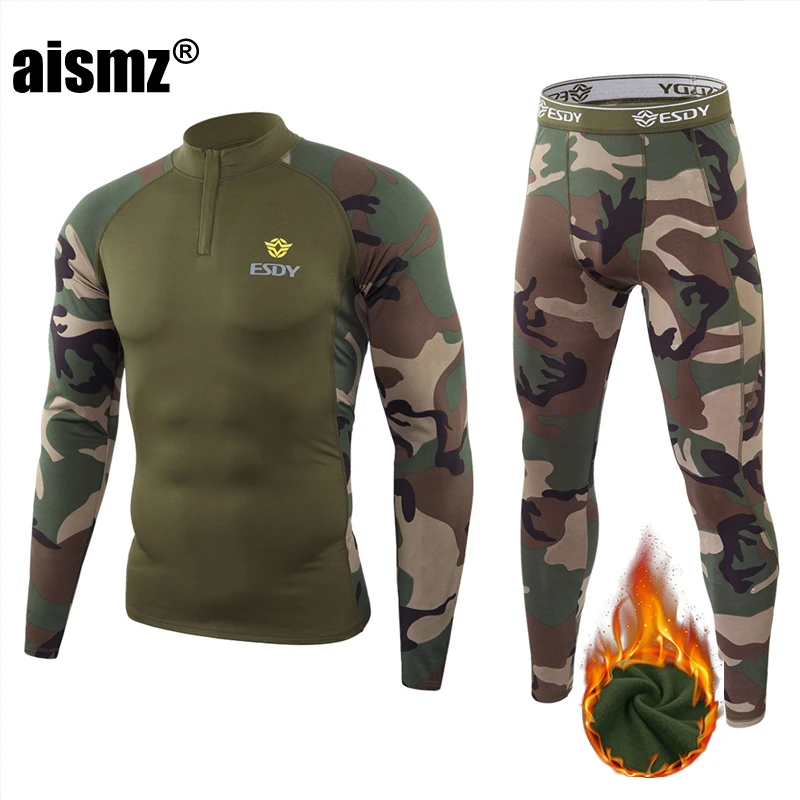 Aismz Winter Thermal Underwear Men Suit Skin Compression Man Sport First Layer Rashguard Men\'s Fleece Second Thermo Long Johns