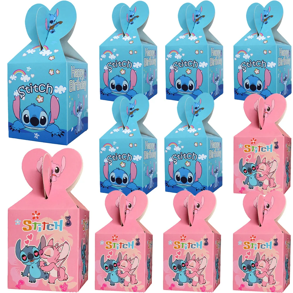 Cajas de palomitas de maíz de caramelo de Stitch de Disney, cajas de aperitivos de Chocolate y galletas, cajas de dulces, suministros de fiesta de cumpleaños para niños con tema de Stitch, 6/24 Uds.