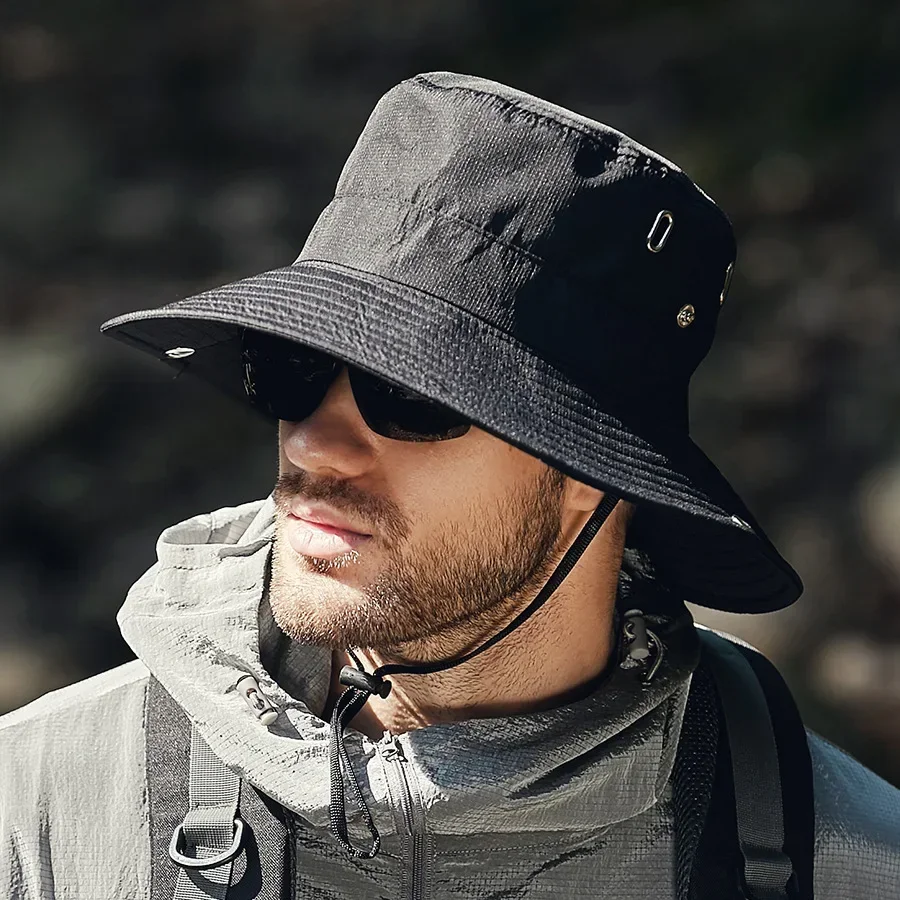 Nouveau chapeau de soleil à large bord pour homme - Chapeau de pêcheur imperméable anti-UV pour la pêche, la randonnée, l'escalade, l'été, les activités de plein air, taille surdimensionnée