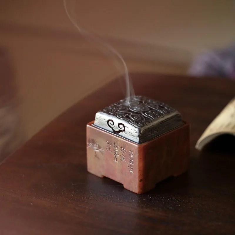 burner tin cover incense box Chinese incense tripod hand-carved agarwood burner incense burner tea ceremony zero matching