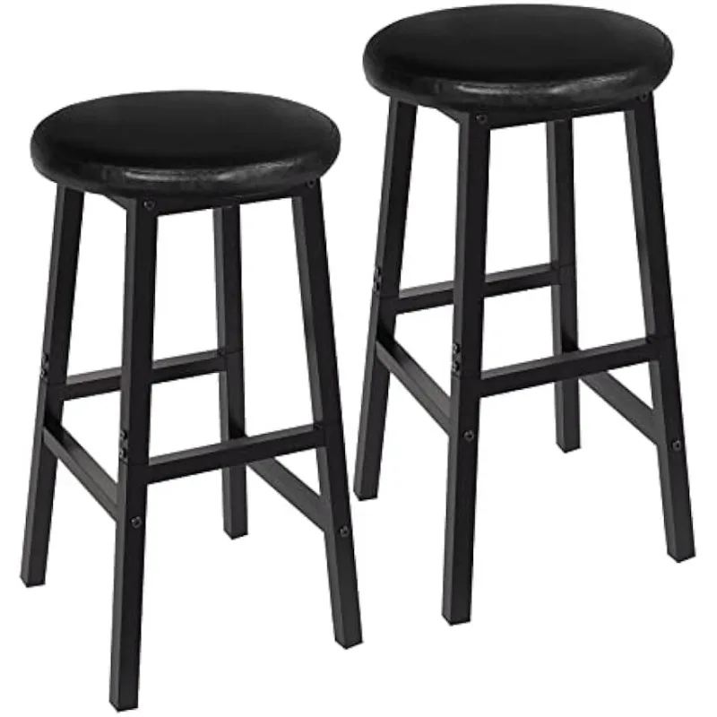 

Bar Stools, Bar Stools Set of 2, 24 Inch PU Upholstered Height Stools, Kitchen Breakfast Stools with Footrest, Easy to Assemble