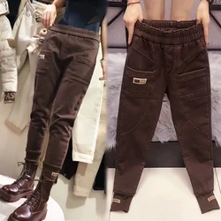 Cotton Washed Denim Casual Pants Women's 2024 Fall/Winter New High Waist Trousers Thin And Loose Harem Pants Long Pants Female