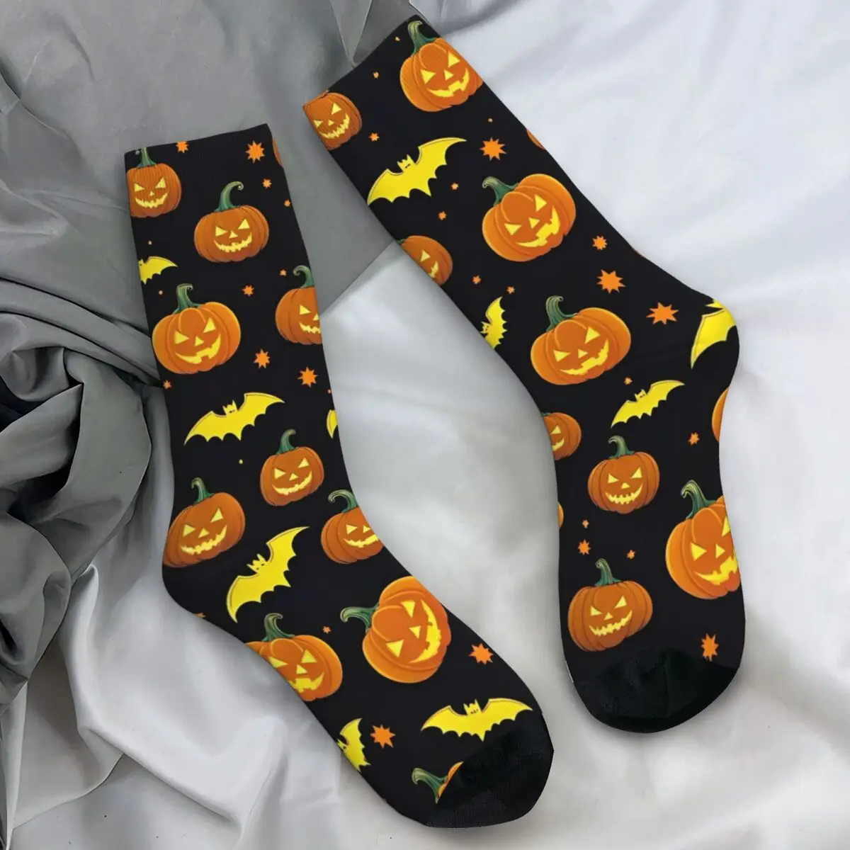 Horror Halloween Pumpkin Bat And Ghost Socks Trick or Treat Casual Stockings Autumn Anti-Slip Men's Socks Soft Climbing Socks