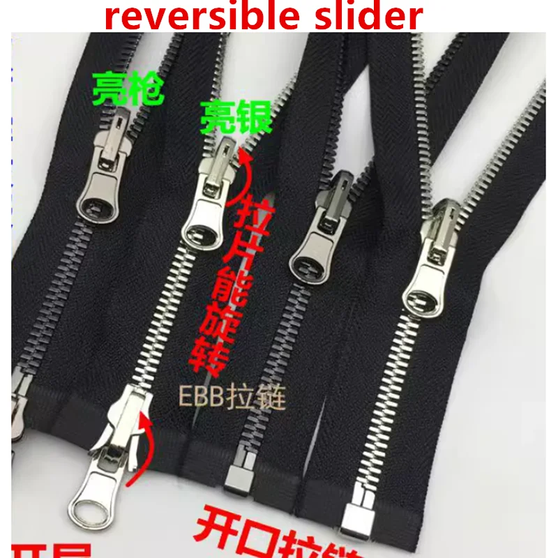 5# gun black white silver double reversible sliders double open ends rotating black zipper for down jacket sewing diy repair2270