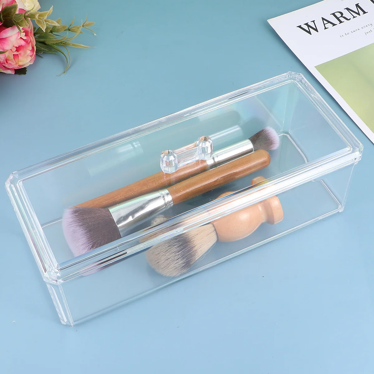 صندوق فرشاة للمكياج من الأكريليك بطبقة مزدوجة ومنظم شفاف بسعة كبيرة ومضاد للغبار وأداة مكياج محمولة #6