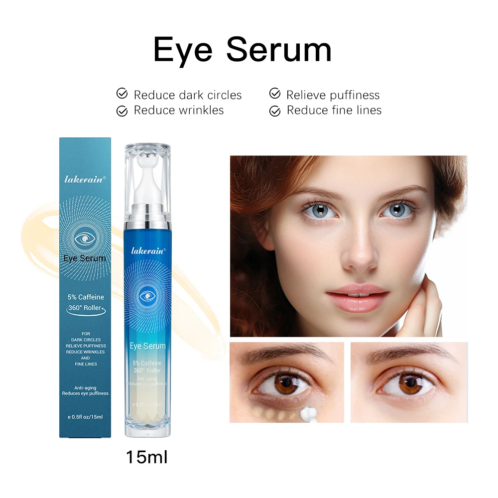 

5% Caffeine Eye Essence Cream with Massage roller Ball Under Eye Roller Cream for Dark Circles and Puffiness Reduce Wrinkles