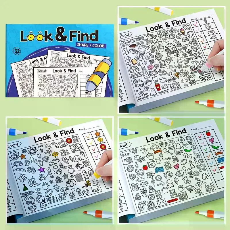 32 páginas/livro iluminação infantil colorir treinamento jogo interativo concentração de observação das crianças diversão para encontrar jogos