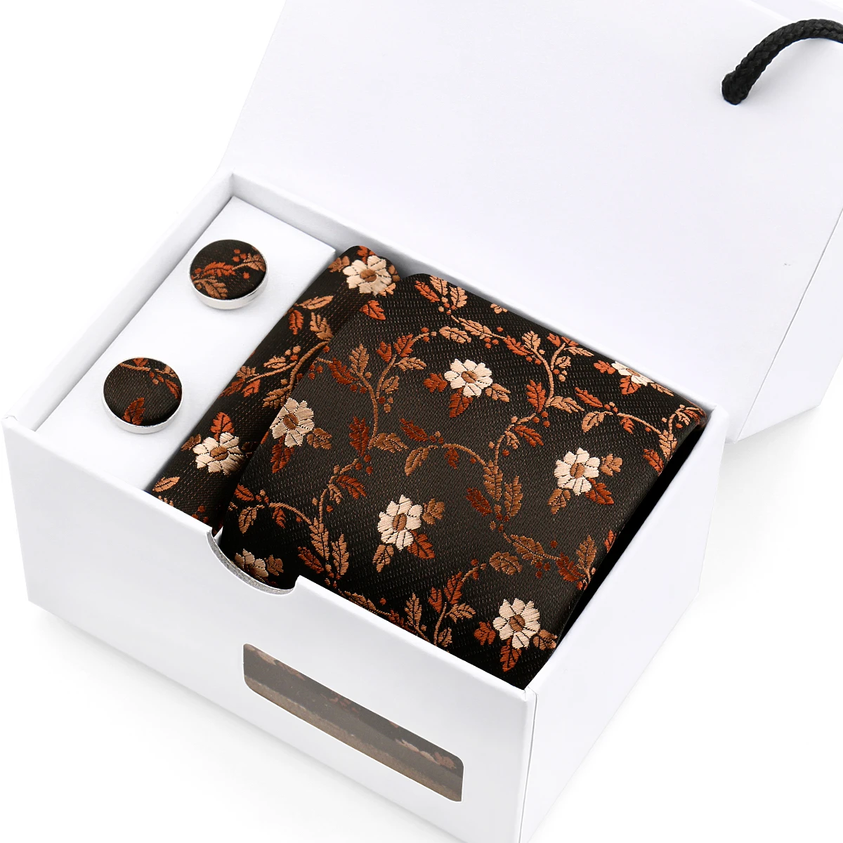 Luxury Mens Classic Paisley Tie Set with Cufflinks Pocket Square White Gift Box for Wedding Business Holiday Party Best Gift