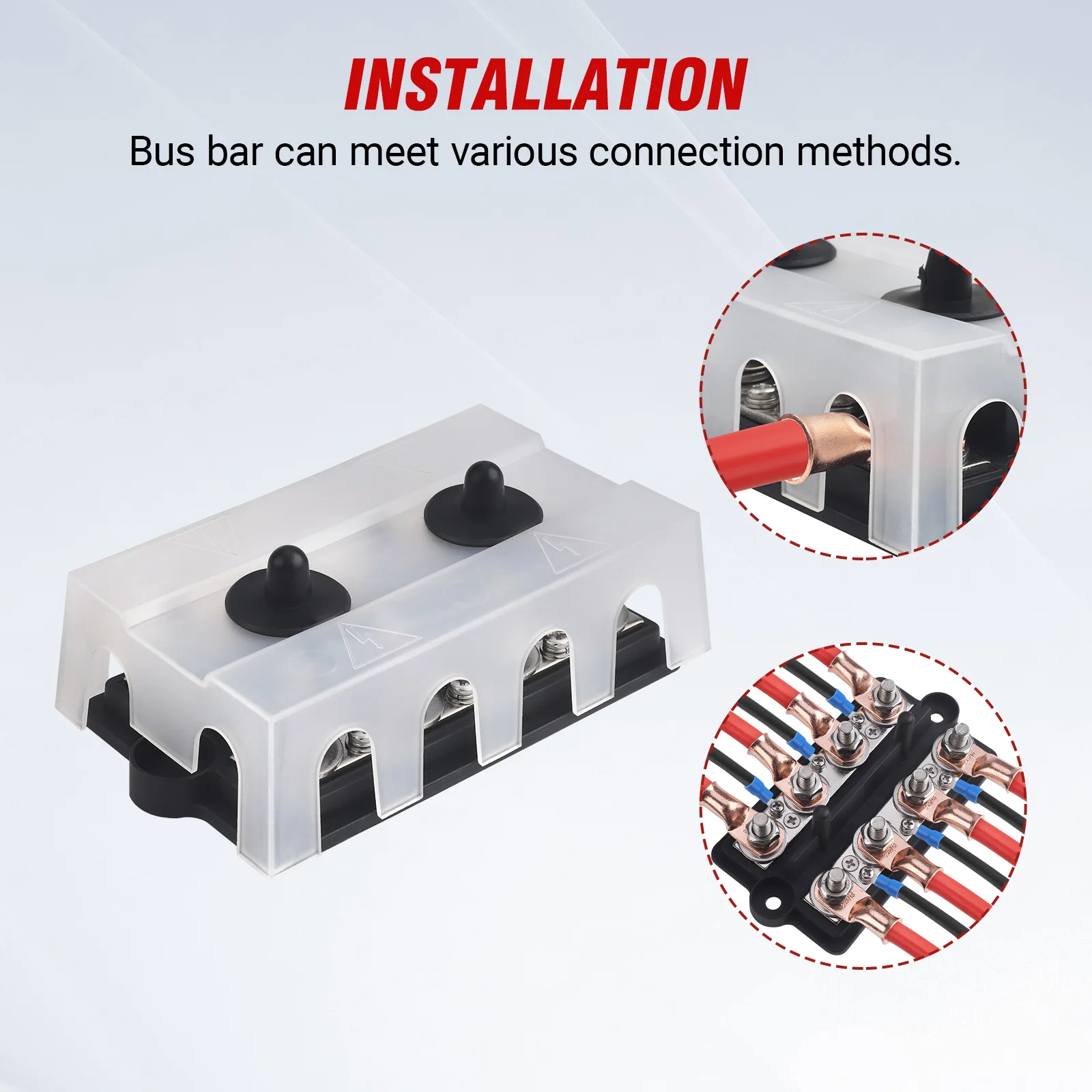 Picture 5: Heavy Duty Positive Negative Power Busbar 8 Way Bus Bar 12V-48V 250A DC Battery Terminal Studs Box M8 M10 Distribution Block Box