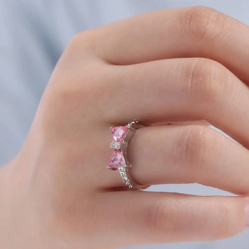 Beauty Pink Bowknot Finger Ring Adjustable Exquisite Bow-tie Ring Sweet Bowknot Bowknot Opening Ring Finger Ornaments