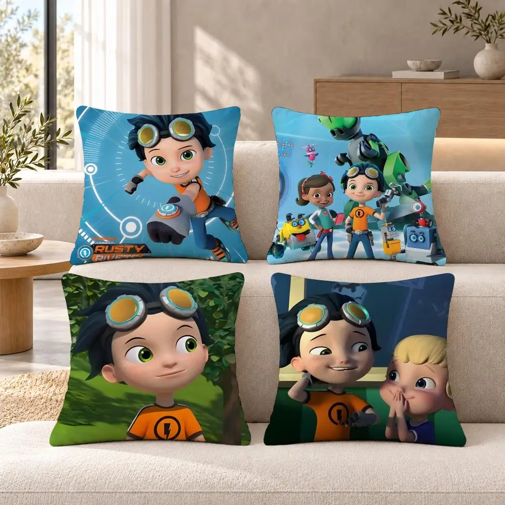 Cartoon Cute Kids R-Rusty Rivets Cushion Cover Soft Short Plush  throw pillow Sofa Bedroom Den Car Dorm Decor Gifts