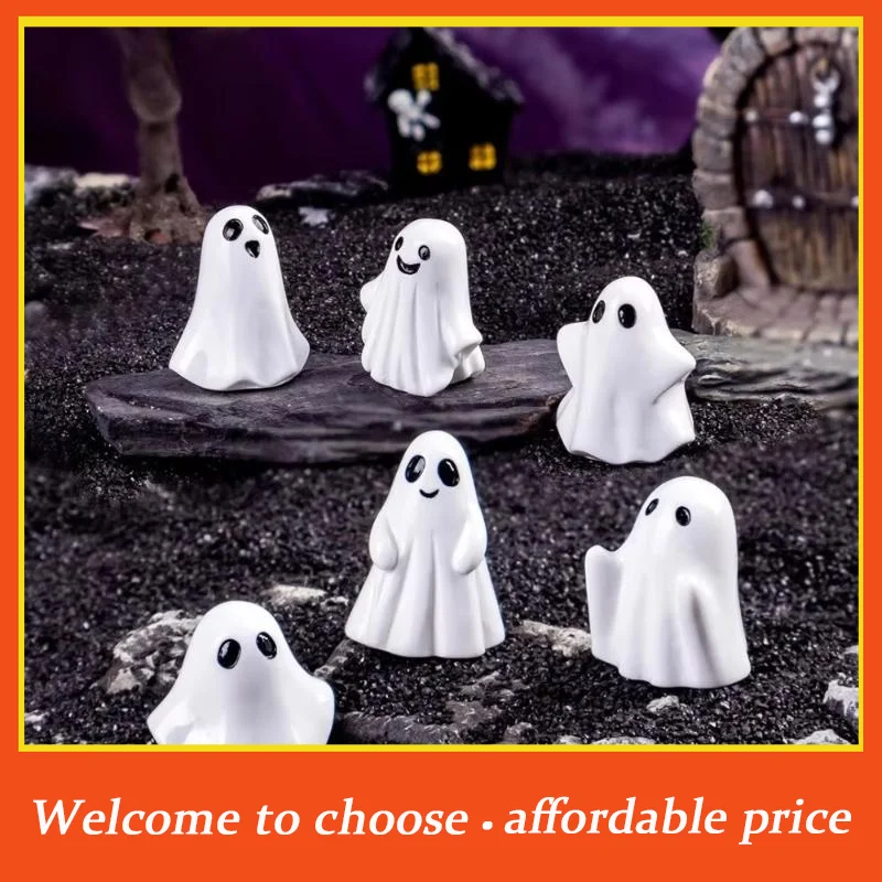 #6Pcs Mini Resin Ghost Halloween Figurines Creative Craft Accessories for DIY Micro Landscape Home Decoration