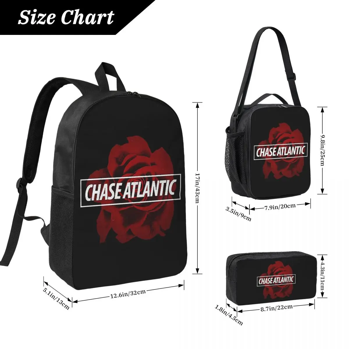 Chase Atlantic Rose Logo Backpack Boys Girls BookBag School Bag Computer Shoulder Bags 3ps Insulated Lunch Bag Pencil Case