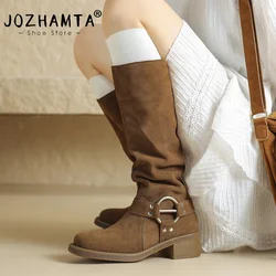 JOZHAMTA Size 34-40 Popular Western Women Knee-High Boots Cow Suede Leather High Shoes Woman Office Lady Autumn Winter Boots