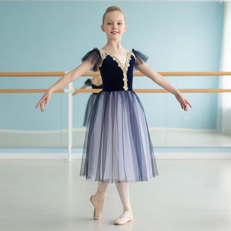 

Professional Ballet Gradient Color Puffy Skirt Long Gauze Skirt for Dance Competitions