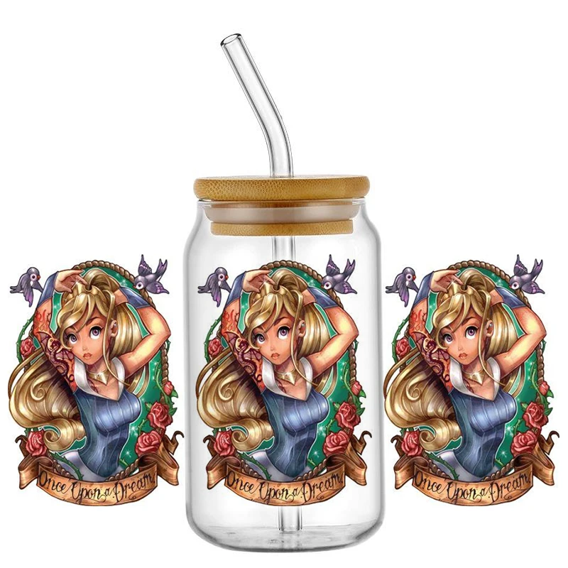 Miniso Hot Pretty Princess series New Design UV DTF Decal Wrap For 16oz Libbey Glass Can Cup uvdtf Coffee Car Sticker DIY