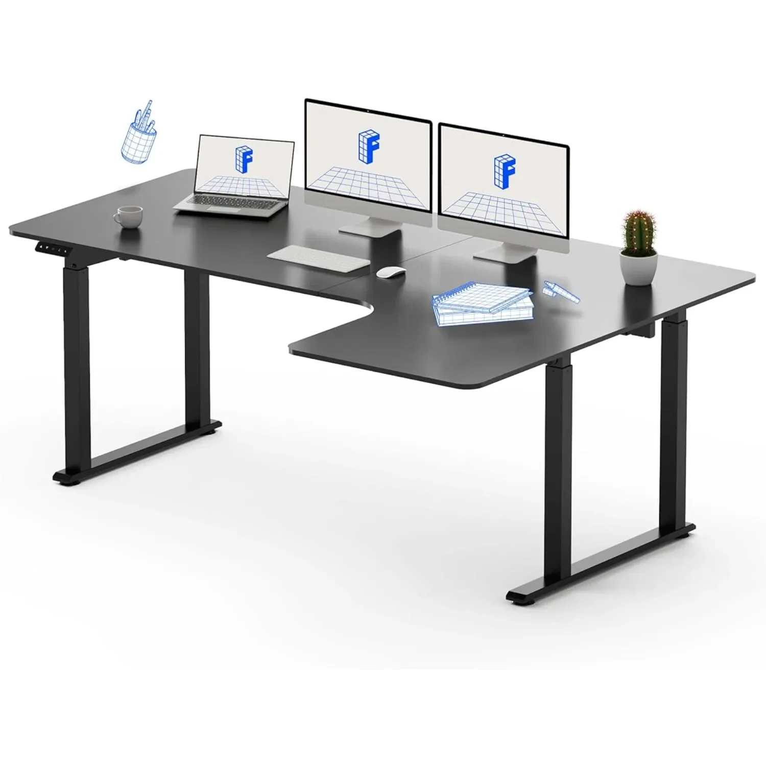 High Quality Dual Motor  Shaped Standing Corner Desk Computer Electric Sit Stand Up Desk Height Adjustable Splice Quality
