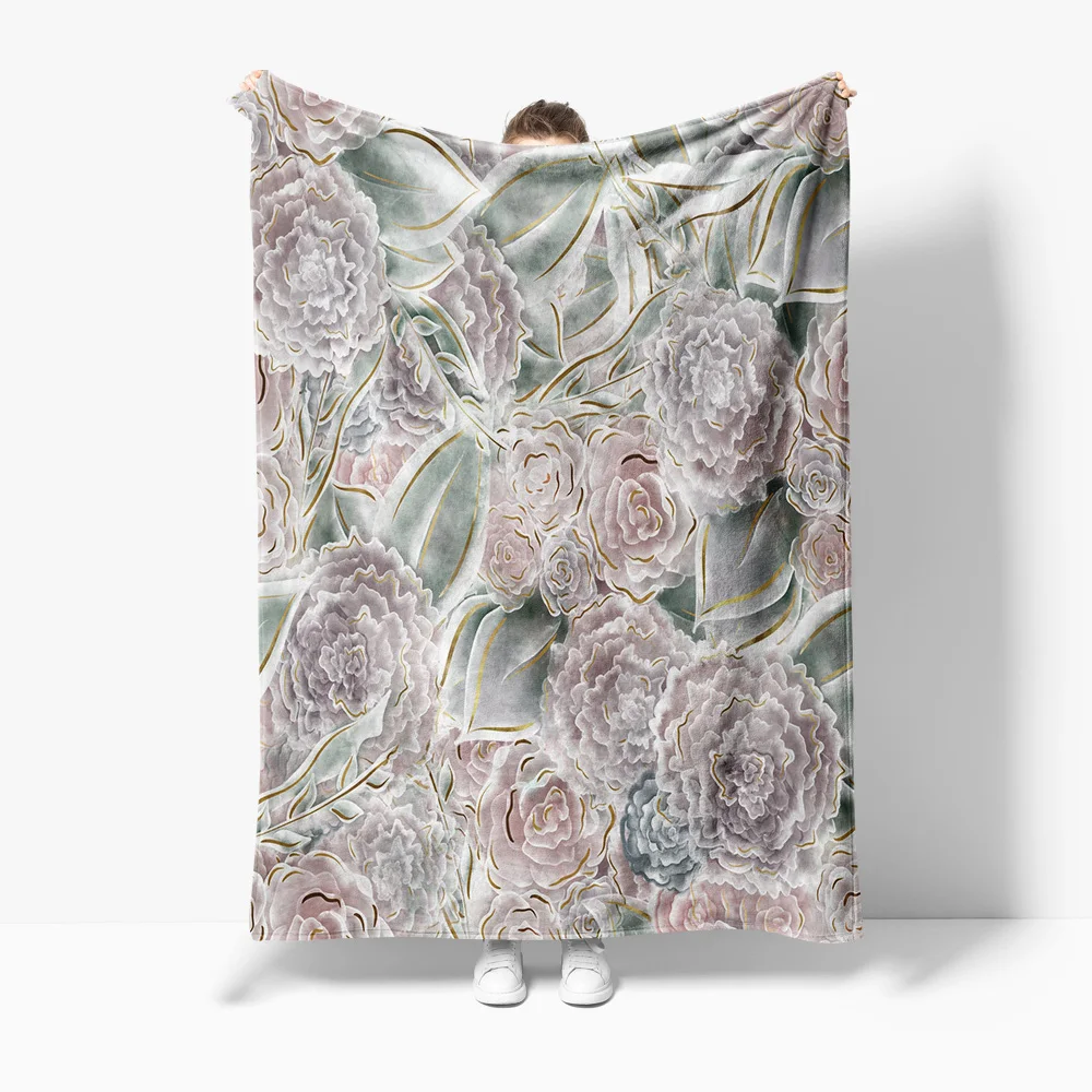 بطانية صوف مطرزة بالزهور، بطانية رمي دافئة ناعمة لتزيين غرفة النوم والأريكة