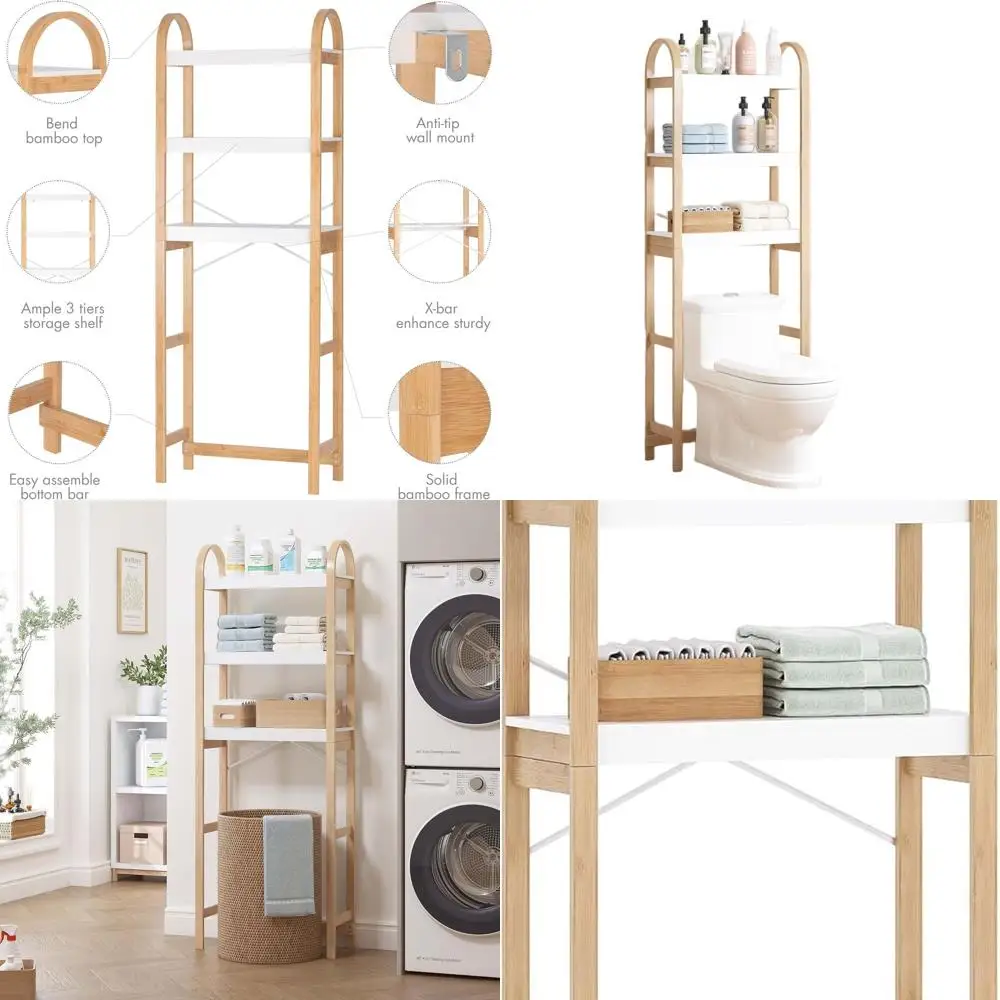 

3-Tier Bamboo Over-the-Toilet Storage Rack, Space-Saving Bathroom Organizer Shelf