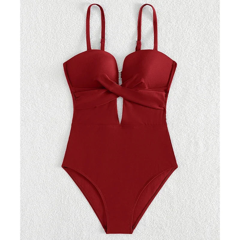 Maillot de bain une pièce Simple et solide pour femmes, ajouré croisé, dos nu, slim, vacances, plage, nouvelle collection 2025