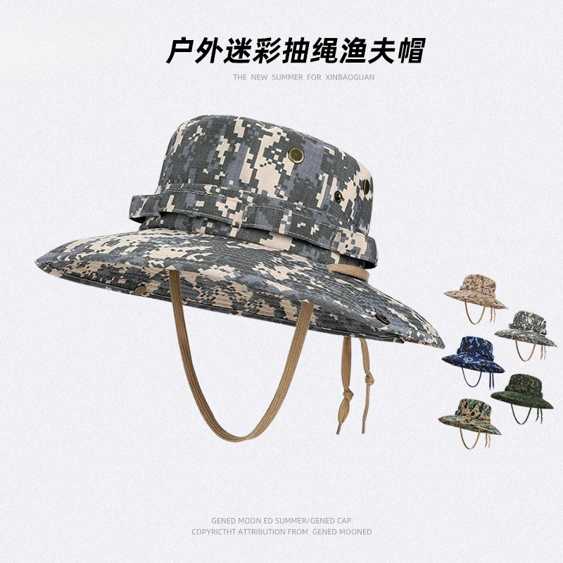 

Summer Men's Fishing Hat Camouflage Sun Cap Breathable Wide Brim Tactical Outdoor Hiking Hat UV Protection Fisherman Cap
