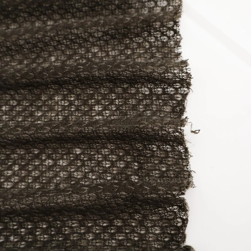 2 Yards Soft, draping, semi-transparent, dark gray, hollow mesh woven wool and mohair cardigan sweater fabric view 4