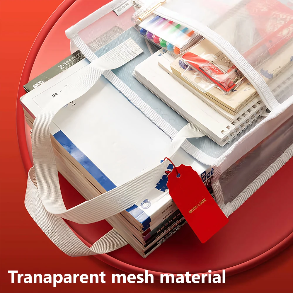 M&G Handbags Large Capacity Handbag Abrasion Resistant Folding Storage Bags Transparent Diamond Mesh Bags for Students