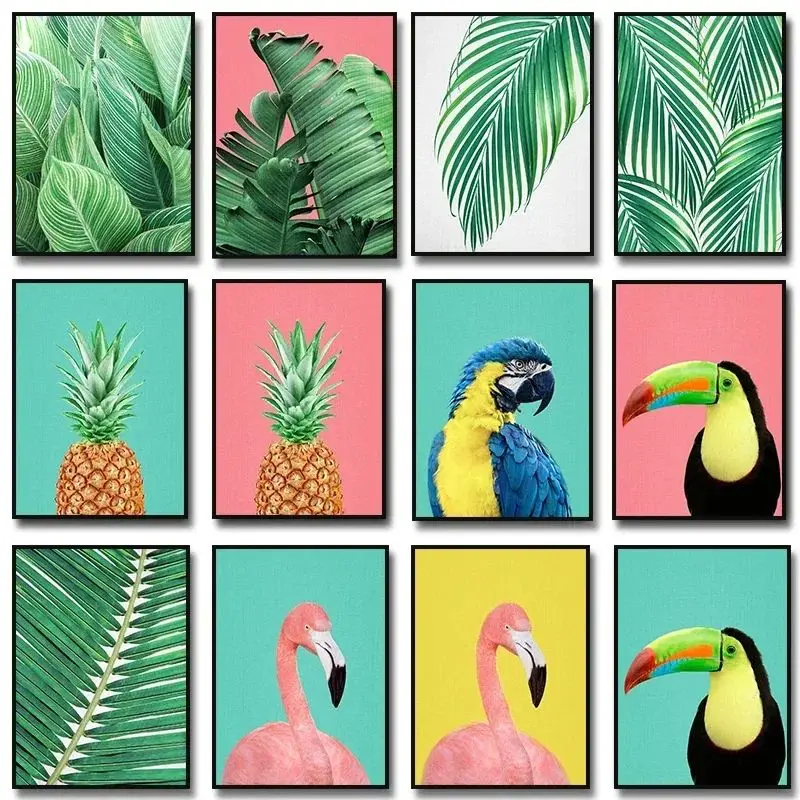 

Скандинавский постер и принт с туканом, попугаем, фламинго, ананасом и птицами, алмазная вышивка, модульная картина в скандинавском стиле, настенный декор для дома