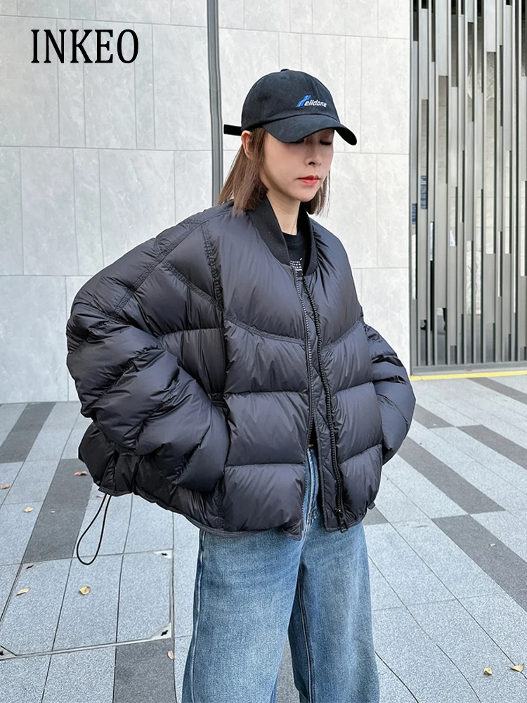 Stylish Oversized 90% White duck down coat Warm Short Bomber jacket Women\'s 2024 Winter Gray Black Puffer outwear INKEO 3O376