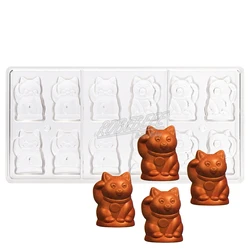 12 Cavities ZHAO CAI Lucky Cat Shape Polycarbonate Chocolate Mold Candy Making Ice Cube Molds DIY Baking Gadgets