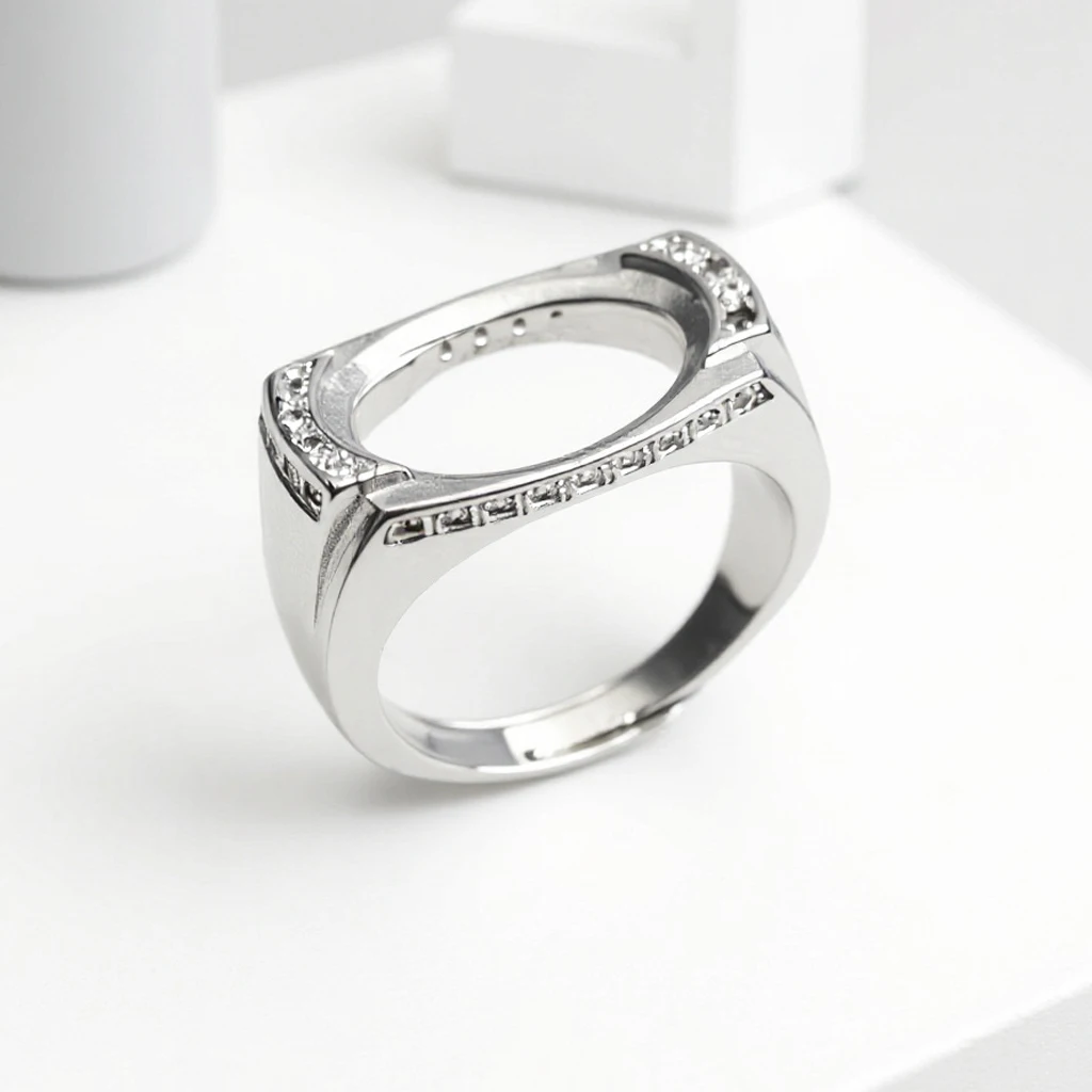 Men's Ring Blank Bezel Setting,12x16MM Oval Blank Ring Base,Adjustable Ring Bezel Diy Setting Cup for Diy Ring Jewelry Making