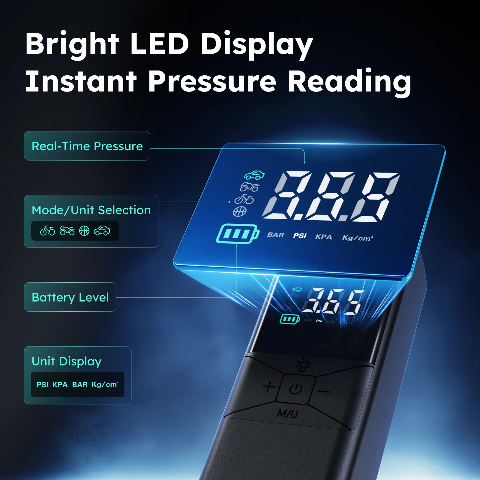 ASMAX T40 150PSI Tire Inflator Pump 6000mAh Rechargeable Portable Air Compressor LED Display Instant Pressure Reading