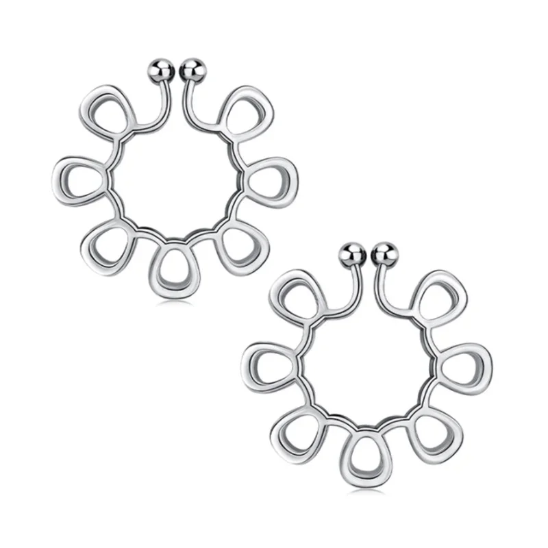 2Pcs Fake Septum Piercing Nipple Jewelry Stainless Steel Women Sexy Hollow Clips Nipple Ring Clamps Pierced Body Jewelry - view 2