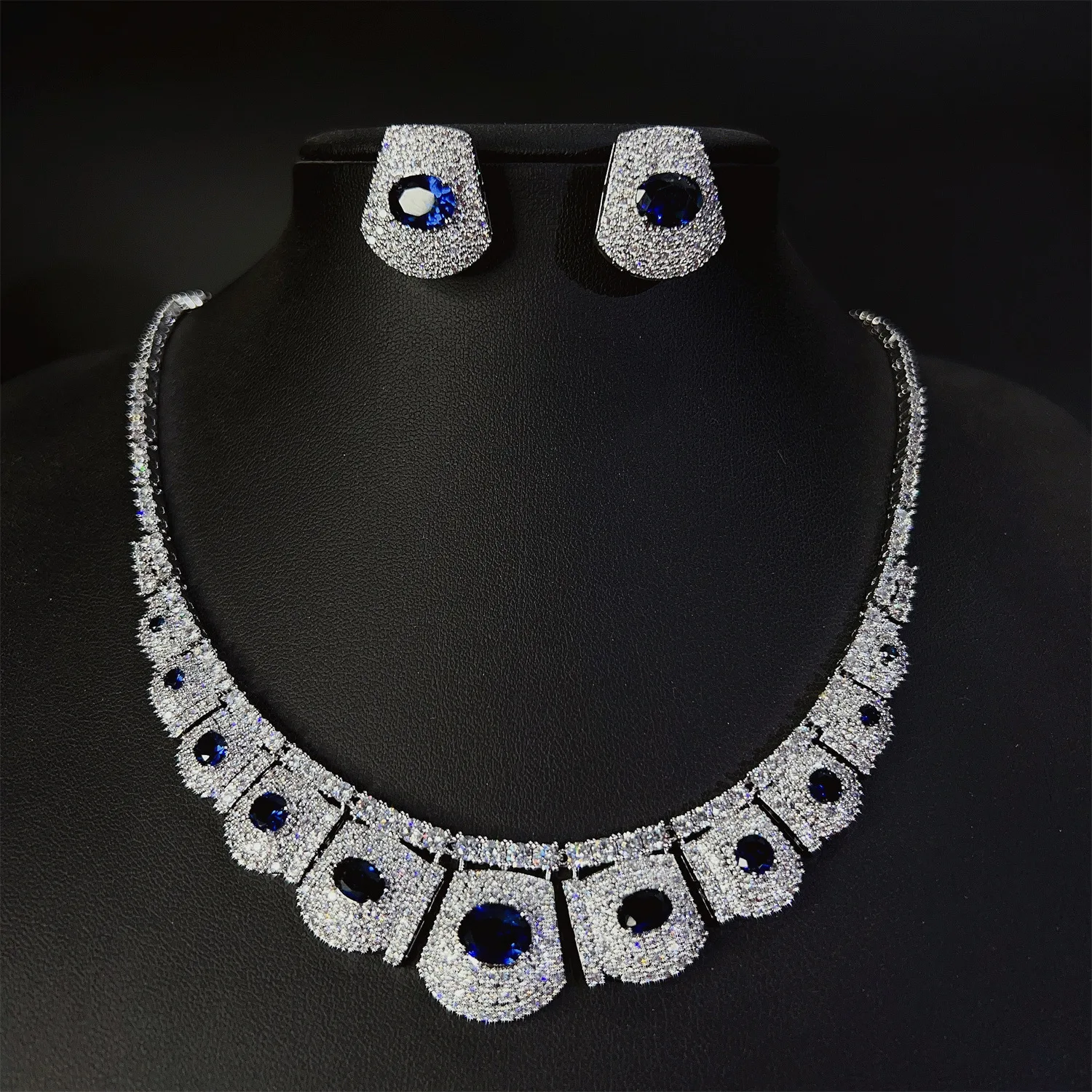 

shiny zirconia jewelry sets silver color red blue pendant wedding bride jewelry sets dinner party anniversary gift women