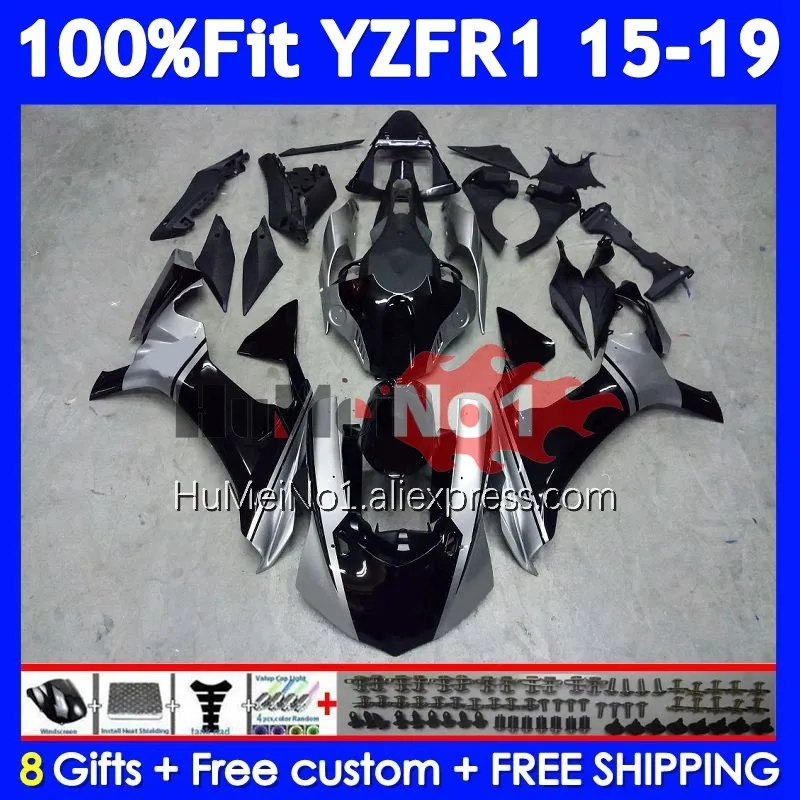 Injection For YAMAHA YZF R1 R 1 1000 YZF-R1 YZFR1 15 Black silver 16 17 18 19 370No.7 YZF1000 2015 2016 2017 2018 2019 Fairing