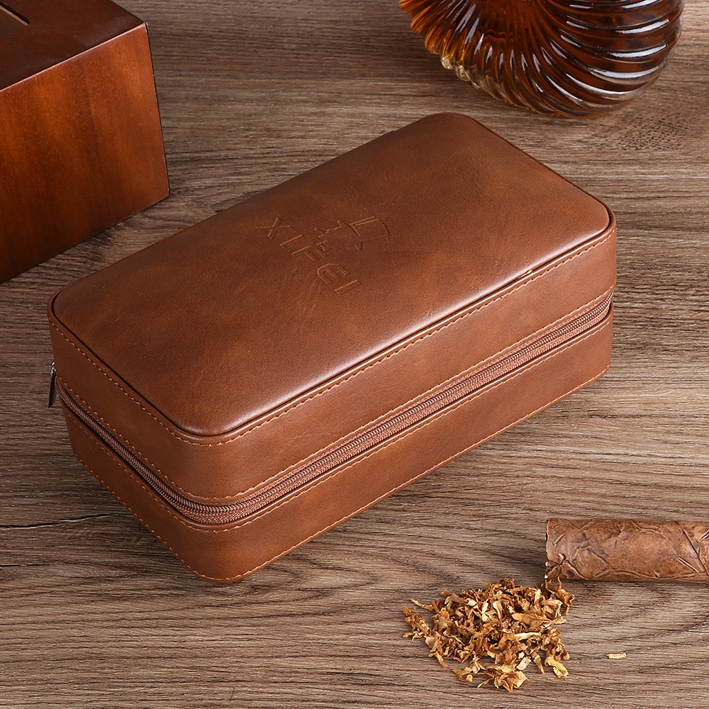 Xifei 6-Slot PU Cigar Case Travel Cedar Wood Cigar Humidor With Humidifier&Dropper Portable Smoking Accessories