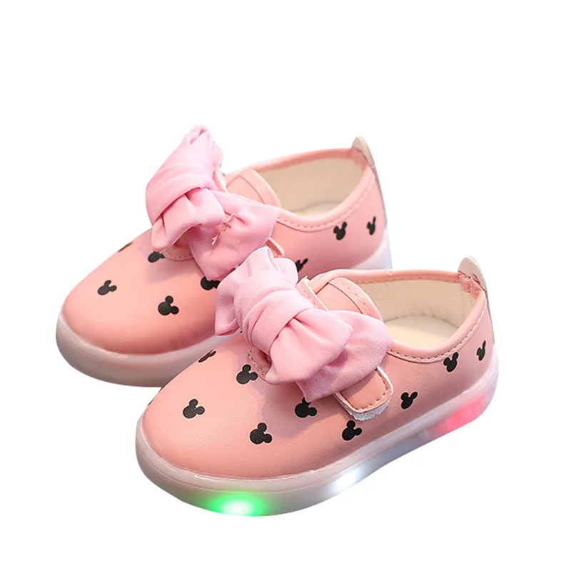 

Girl Children Glowing Sneakers Kid Princess Bow for Girls Party LED Shoes Cute Baby Flat Shoes with Light Luminous