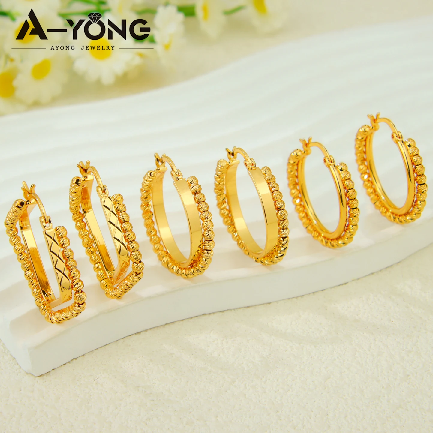 Arabische Mode Clip-Ohrringe 21k Vergoldet Dubai Hochwertige Quadratische Perlen Kreisförmige Ohrringe Oman Frauen Hochzeit Party Schmuck – Detail 2