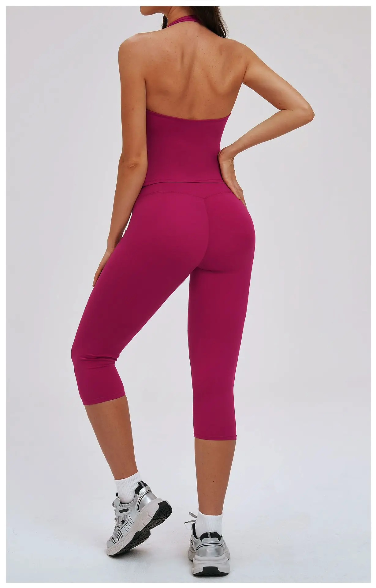 Yoga Capri Pants Suit 2 Pieces Gym Set Women Backless Tops Capri Pants Set Gym Suit Fitness Athletic Wear Sportswear Workout Set