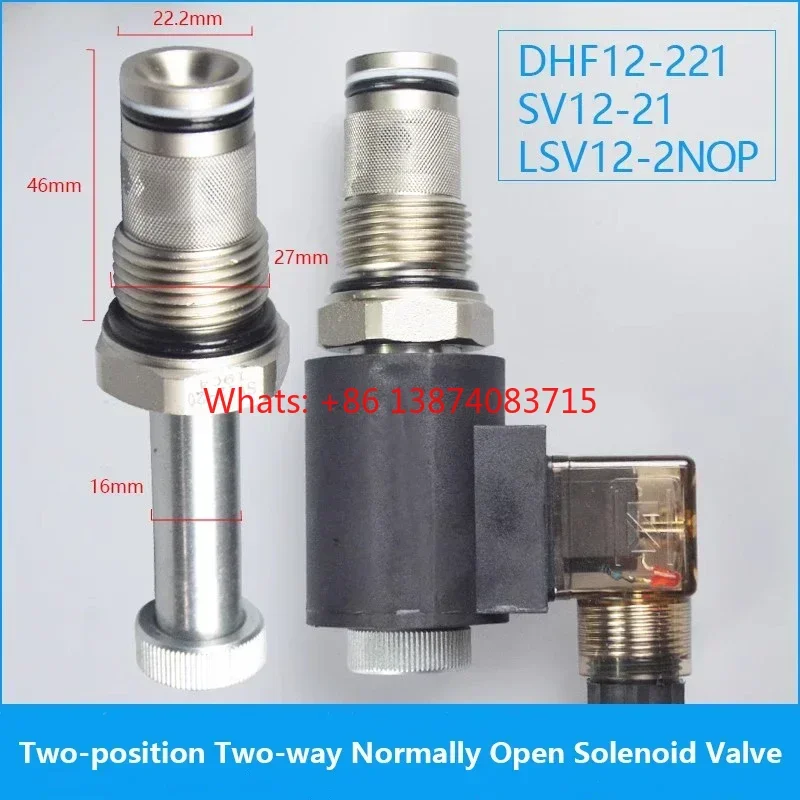 

2-position 2-way Normally Open Threaded Cartridge Solenoid Operated Hydraulic Valve DHF12-221 SV12-21 LSV12-2NOP AC220V DC24V