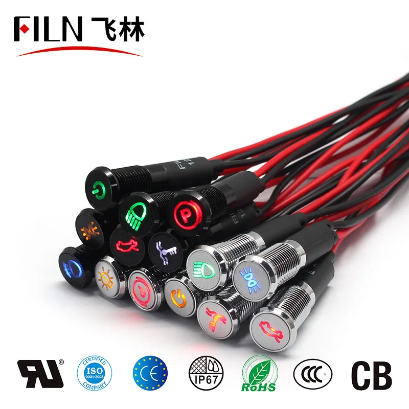 

FILN 8mm LED Indicator Light 12V Metal Indicator Dash Pilot Light with 20cm Wire for Car Dashboard Marine Truck Machinery