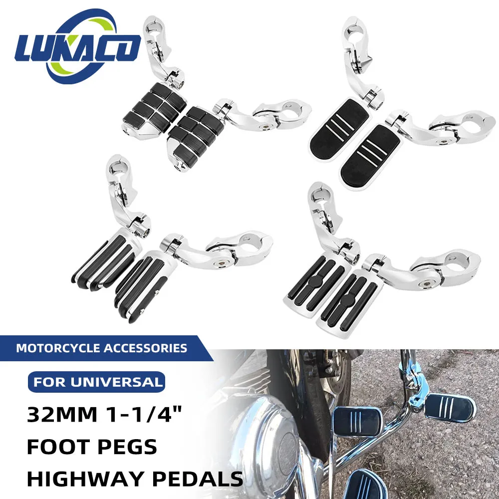 Motorcycle 32mm Highway Pegs Short Adjustable Footpeg Chrome For Harley Touring Honda Gold Wing Shadow Suzuki Yamaha Kawasaki