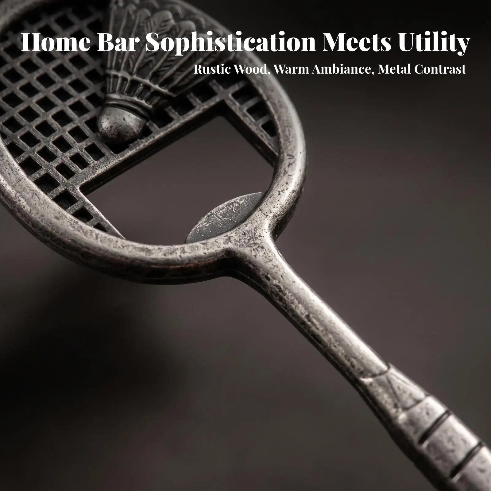 Unique Badminton Racket Opener for Beer Bottles Alloy Construction Vintage Design with Shuttlecock Detail for Kitchen Counter