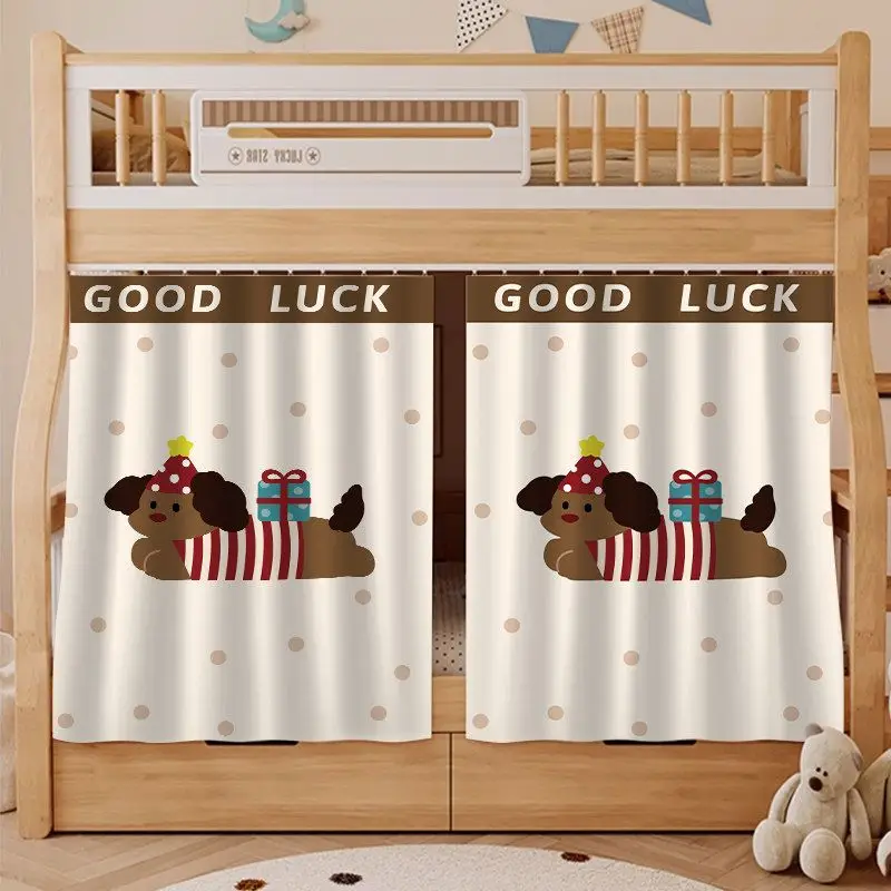 VIKAMA Cartoon Dog Bunk Bed Curtain Dot Print Privacy Shading Partition Curtain Kids Dorm Bedroom Decor