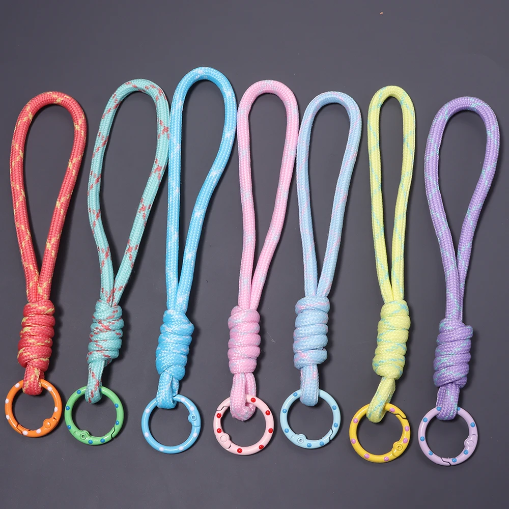 5pcs/lot Colorful Braided Keychain Mobile Phone Lanyard Anti Lost Knot Rope Strap Key Ring Men Women Car Key Holder Accessories view 5