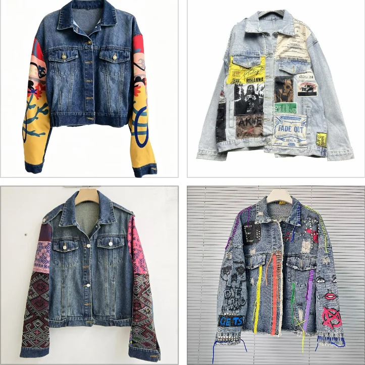 Newly launched foreign trade style patchwork denim jacket - color-matched, versatile and exquisite, trendy street fashion top