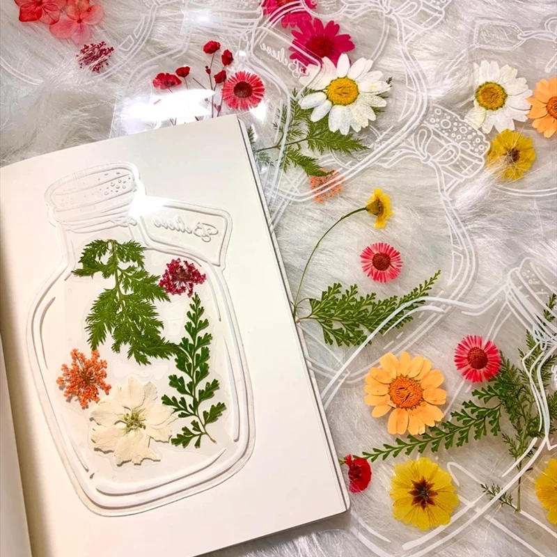 

20pcs Pressed Dried Flower Vase Bookmark PET Sticker For Epoxy Resin Plants Herbarium Jewelry Making Face Makeup Nail Art Craft