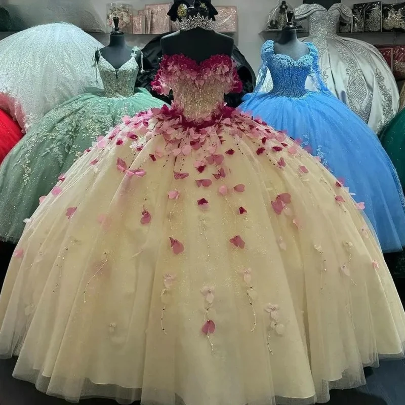 Customized Luxury Princess Quinceanera Dresses Sweet 16 Girl Handmade Flower Puffy Prom Party Gown Vestido De Vx Anos Pageant